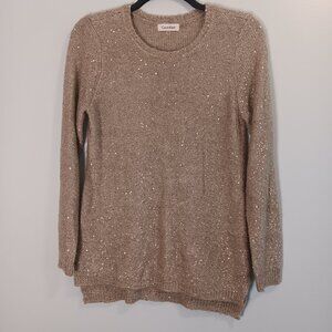 Calvin Klein long sleeve round neck tunic sweater with gold sequins size M